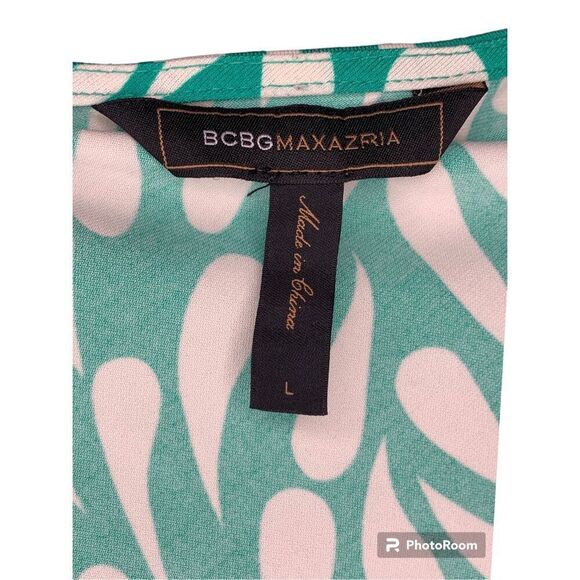 BCBGMAXAZRIA Green White Print 2in1 Look Sleeveless Shirt Top Womens sz Large - Picture 3 of 4